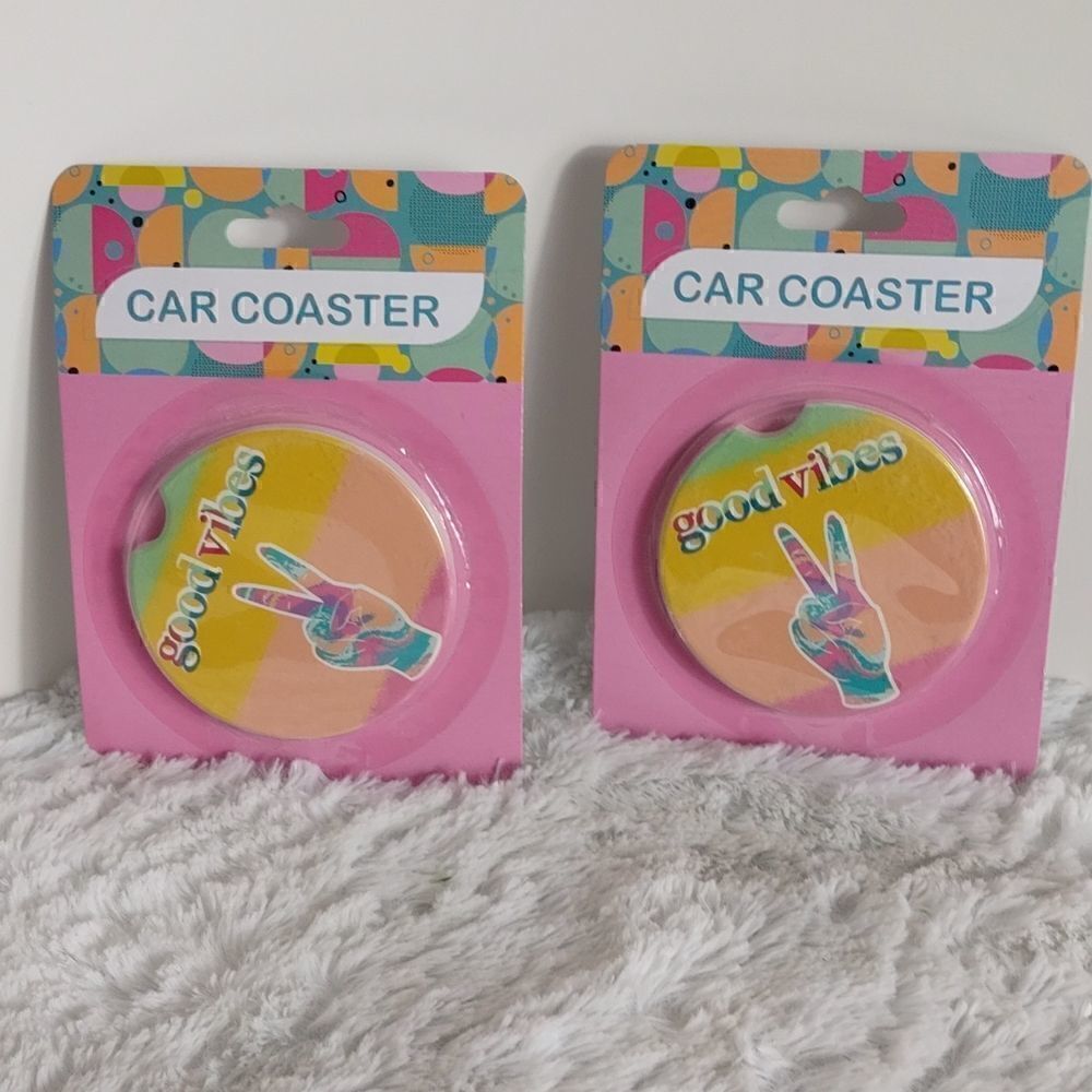 2 Ceramic "Peace" Car Coasters